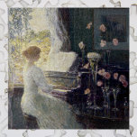 The Sonata by Frederick Childe Hassam Jigsaw Puzzle<br><div class="desc">The Sonata (1911) by Childe Hassam is a vintage fine art impressionism portrait painting featuring a a woman playing the piano near an open window and pink flowers in vases. About the artist: Frederick Childe Hassam (1859-1935) was a prominent and prolific American Impressionist painter, noted for his urban and coastal...</div>