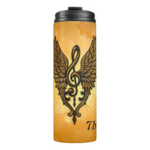 The soul of the melody, a golden clef with wings. thermal tumbler