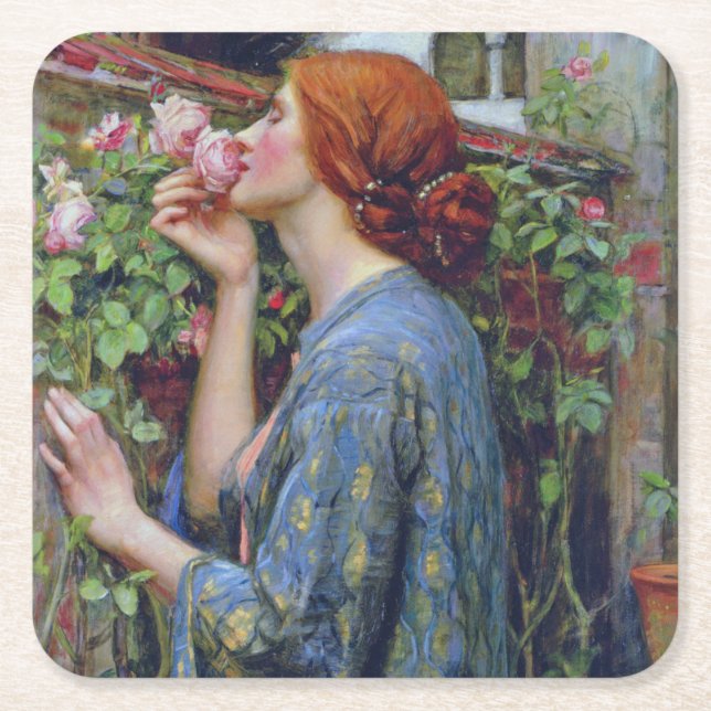 The Soul of the Rose, John William Waterhouse Square Paper Coaster (Front)