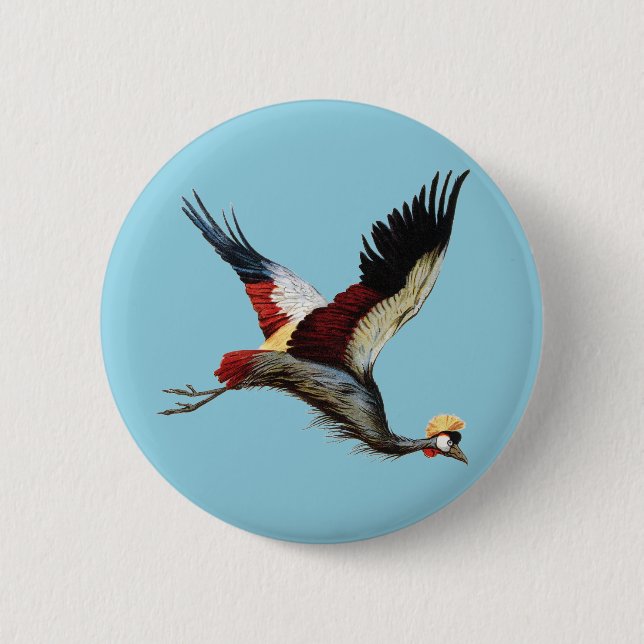 The South African crowned crane in mid-flight 6 Cm Round Badge (Front)
