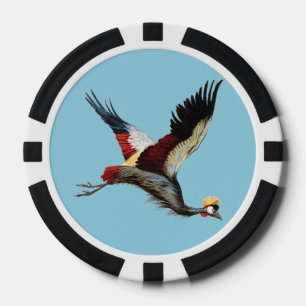 The South African crowned crane in mid-flight Poker Chips