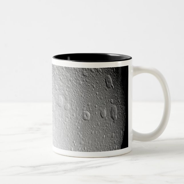 The South Pole of Saturn's moon Tethys Two-Tone Coffee Mug (Right)