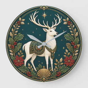 The Sovereign Stag of Winter Large Clock