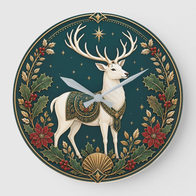 The Sovereign Stag of Winter Large Clock (Front)