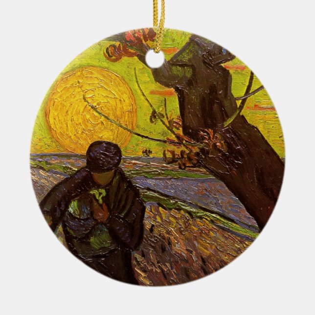 The Sower by Vincent van Gogh Ceramic Tree Decoration (Front)