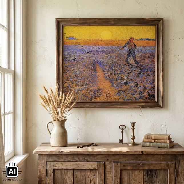 The Sower by Vincent van Gogh Poster (The Sower by Vincent van Gogh is a vintage fine art post impressionism daily life peasant painting.)