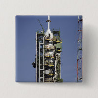 The Soyuz rocket is erected into position