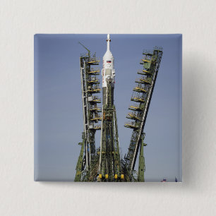 The Soyuz rocket is erected into position 4 15 Cm Square Badge
