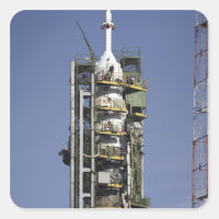 The Soyuz rocket is erected into position