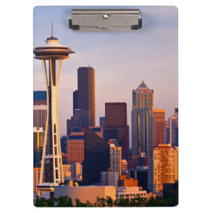 The Space Needle is a tower at dusk in Seattle Clipboard