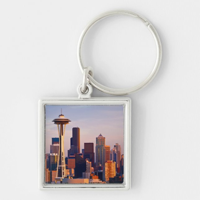 The Space Needle is a tower at dusk in Seattle Key Ring (Front)