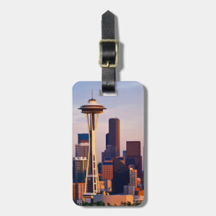 The Space Needle is a tower at dusk in Seattle Luggage Tag