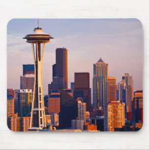 The Space Needle is a tower at dusk in Seattle Mouse Pad