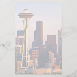 The Space Needle is a tower at dusk in Seattle Stationery