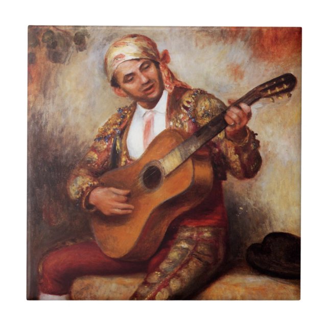 The Spanish Guitarist (by Pierre-August Renoir) Ceramic Tile (Front)