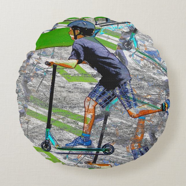 The Speedster - Scooter Rider  Round Cushion (Front)