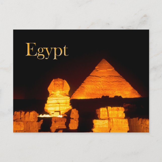 The Sphinx and the Pyramid of Khafre at night Postcard (Front)