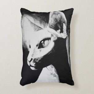 The Sphynx Cat Feline Black & White Original Art Decorative Cushion