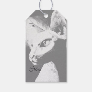 The Sphynx Cat Hairless Kitty Pet Black White Art Gift Tags