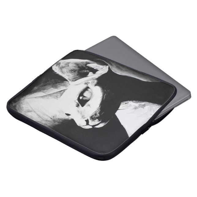 The Sphynx Cat Hairless Kitty Pet Black White Art Laptop Sleeve (Front Top)