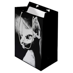 The Sphynx Cat Hairless Kitty Pet Black White Art Medium Gift Bag