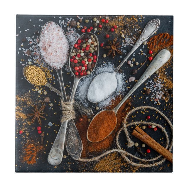 The Spices on Spoons Ceramic Tile (Front)
