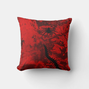 The Spider And The Centipede-Red  Throw Pillow