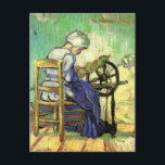 The Spinner by Vincent van Gogh Postcard<br><div class="desc">The Spinner by Vincent van Gogh is a vintage fine art post impressionism daily life portrait painting featuring a peasant woman weaving wool into yarn with a spinning wheel. About the artist: Vincent Willem van Gogh was a Post Impressionist painter whose work was most notable for its rough beauty, emotional...</div>