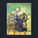 The Spinner by Vincent van Gogh Postcard<br><div class="desc">The Spinner by Vincent van Gogh is a vintage fine art post impressionism daily life portrait painting featuring a peasant woman weaving wool into yarn with a spinning wheel. About the artist: Vincent Willem van Gogh was a Post Impressionist painter whose work was most notable for its rough beauty, emotional...</div>