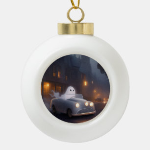 The Spirit of All Hallows' Eve A Ghost's Joyride Ceramic Ball Christmas Ornament