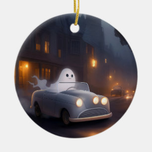 The Spirit of All Hallows' Eve A Ghost's Joyride Ceramic Ornament