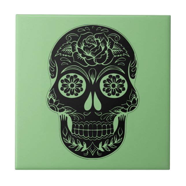 The Spirit of Tradition and Art - Sugar Skull Ceramic Tile (Front)