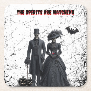 The Spirits Are Watching Gothic Halloween Party Square Paper Coaster