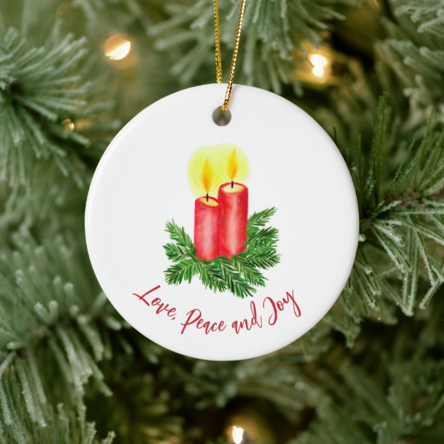 The Spirt of Christmas Advent Candles Peace & Joy Ceramic Ornament (Tree)