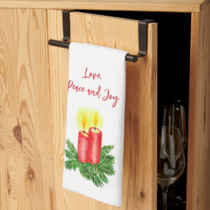 The Spirt of Christmas Candles Love Peace & Joy Tea Towel