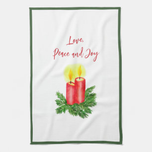 The Spirt of Christmas Candles Love Peace & Joy Tea Towel