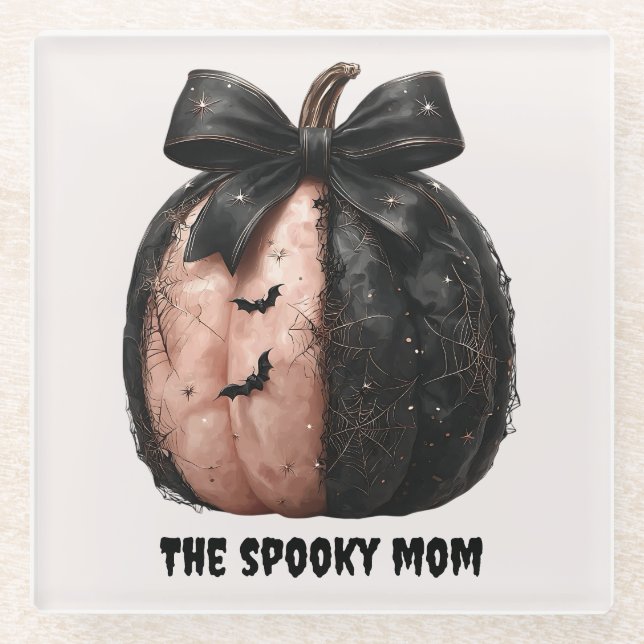 The Spooky Mum Halloween Pumpkin Glass Coaster (Front)