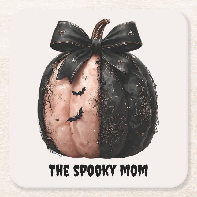 The Spooky Mum Halloween Pumpkin Square Paper Coaster (Front)