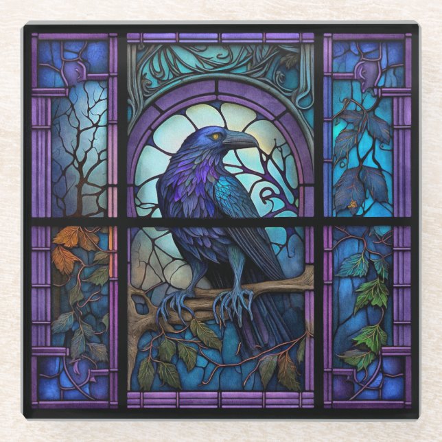 The Spooky Raven Stained Glass Coaster (Front)