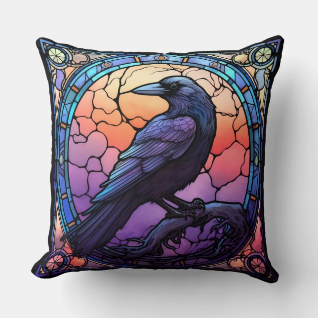 The Spooky Raven Stained Glass Cushion (Front)