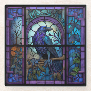 The Spooky Raven Stained Glass Glass Coaster