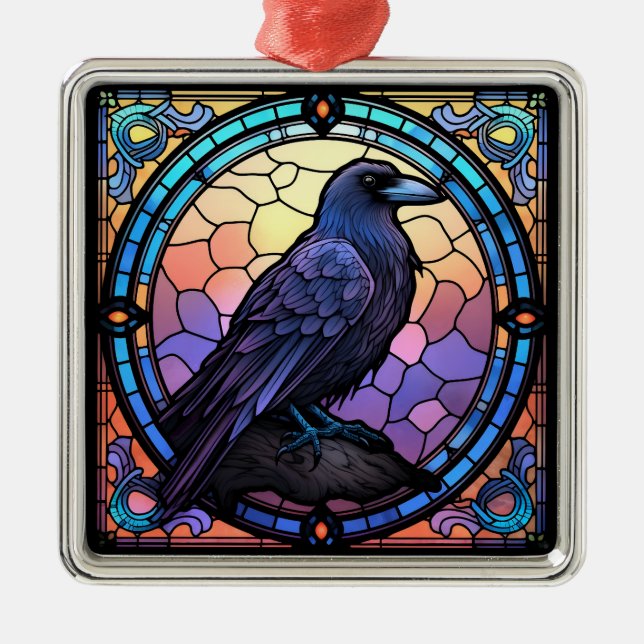 The Spooky Raven Stained Glass Metal Ornament (Front)