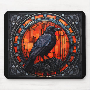 The Spooky Raven Stained Glass Mouse Pad