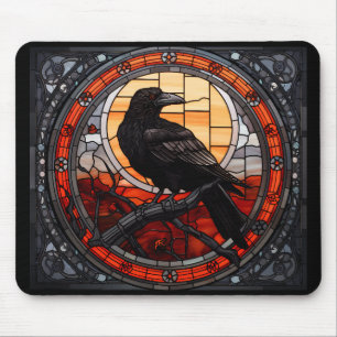 The Spooky Raven Stained Glass Mouse Pad