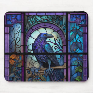 The Spooky Raven Stained Glass Mouse Pad
