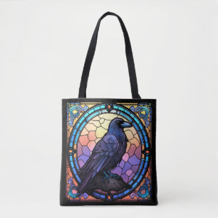 The Spooky Raven Stained Glass Tote Bag