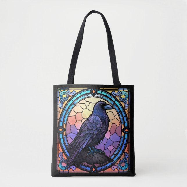 The Spooky Raven Stained Glass Tote Bag (Front)