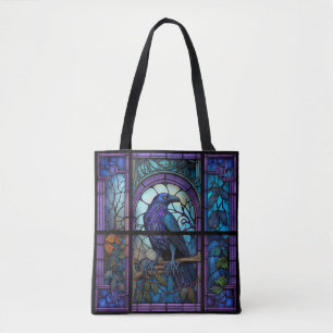 The Spooky Raven Stained Glass Tote Bag