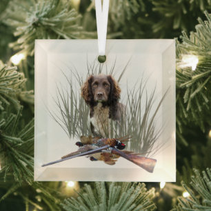 The Sprocker Spaniel , Gun dog art      Glass Tree Decoration