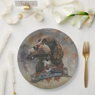 The Sprocker Spaniel , Gun dog art Paper Plate